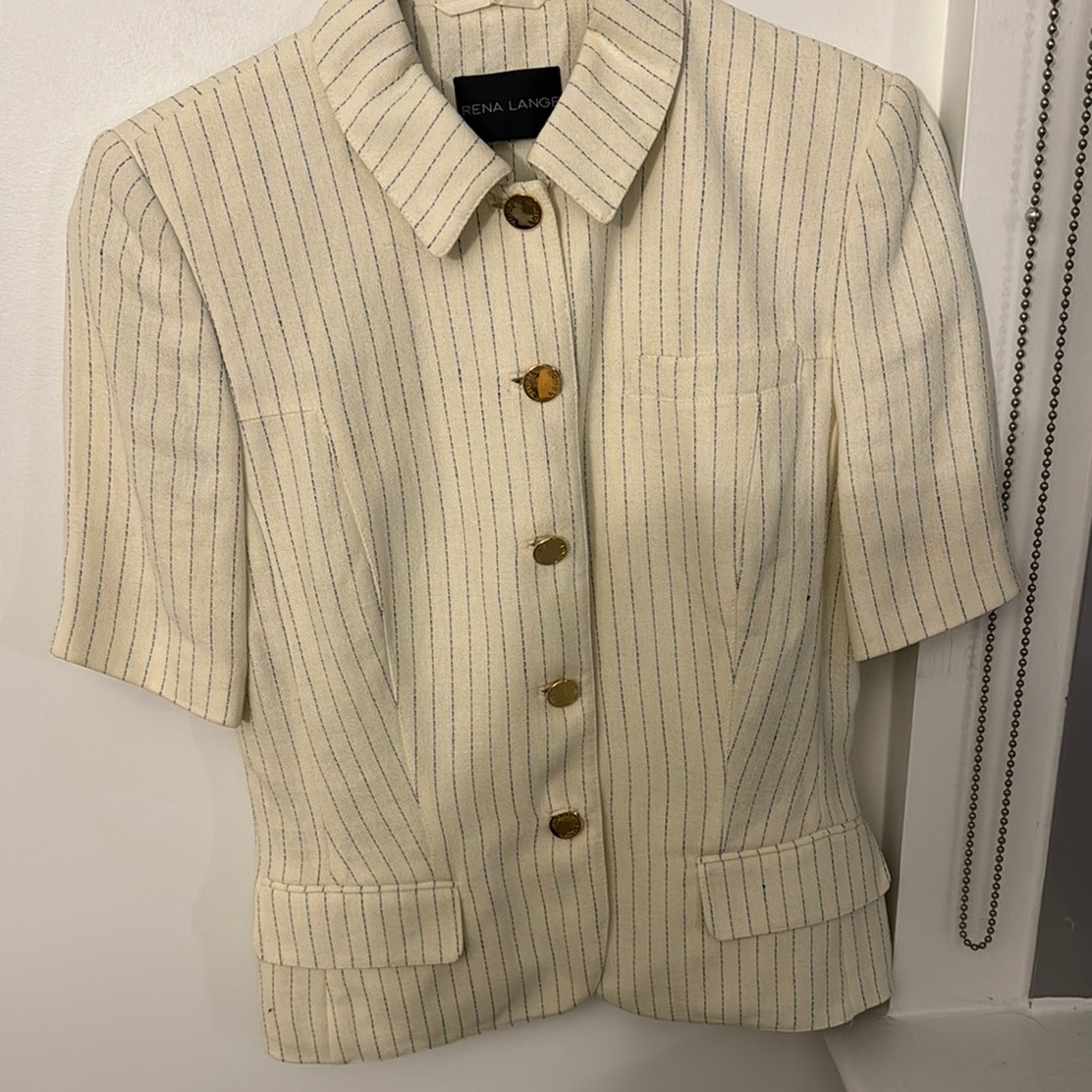 NEW! Cream Striped Short Sleeve Summer Blazer